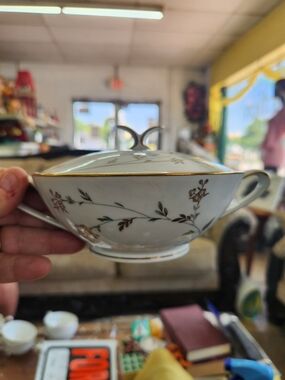 Noritake Cream & Sugar Andrea Pattern Gold Trim and Floral Vine Design - White